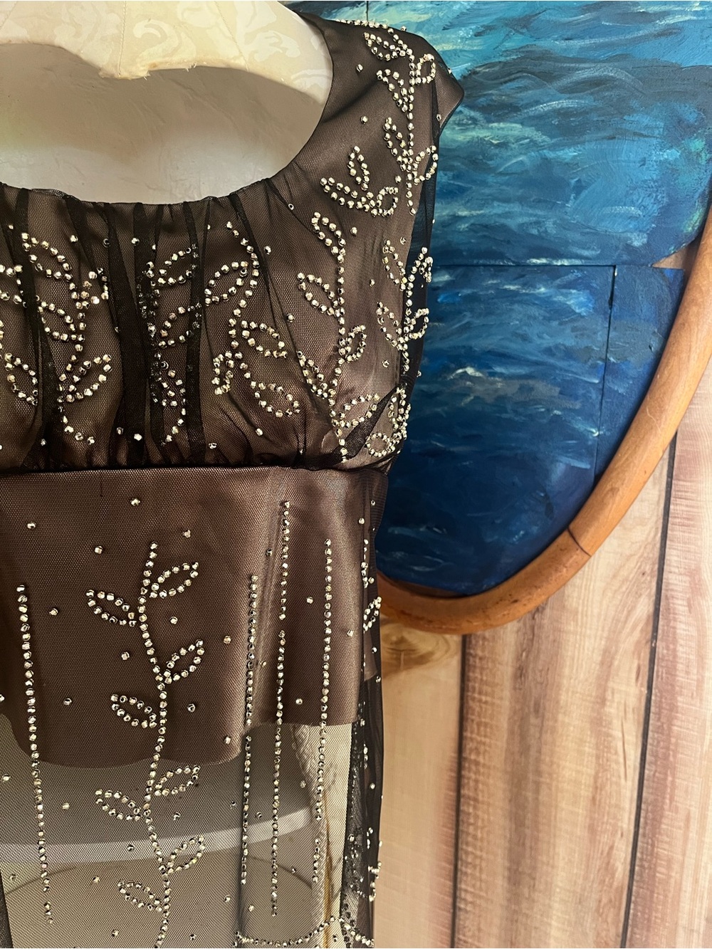💋 Dressbarn Beaded Sheer Cap Sleeve Top - Picture 3 of 5